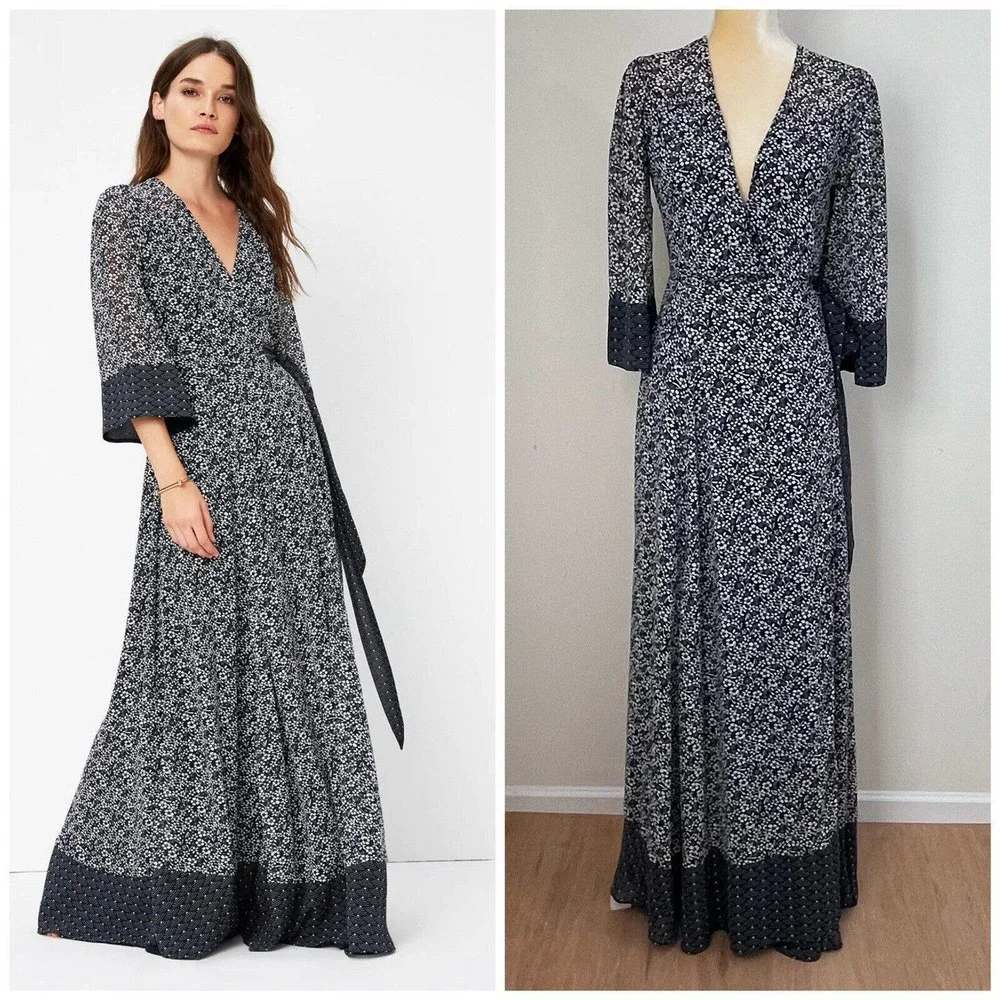 Tularosa Jolene Wrap Maxi Dress Size XS Navy Floral